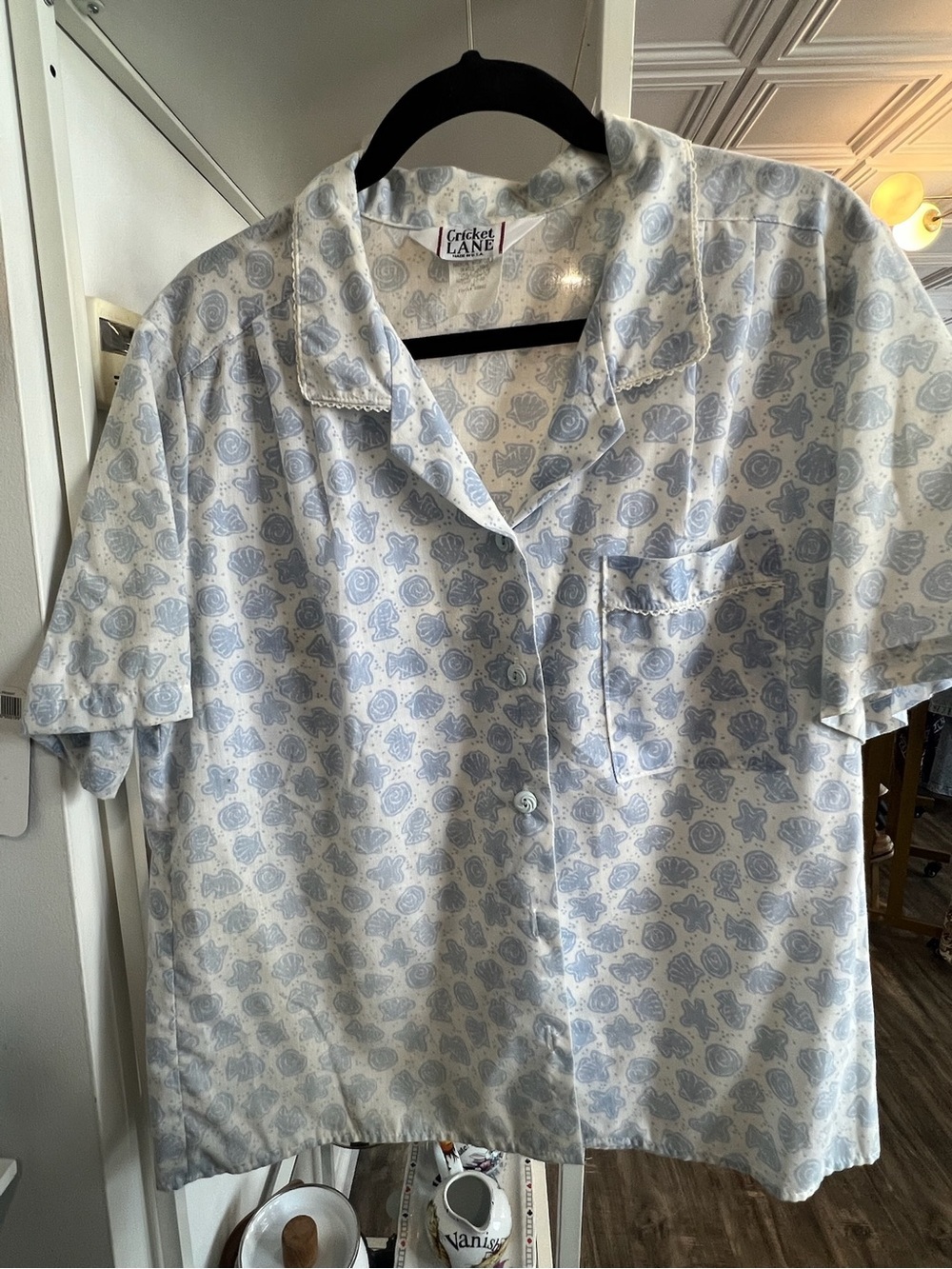 Vintage Cricket Lane Women's Light Blue Printed sea themed Button-Down Shirt